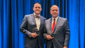 Brian F. Hastings, left, and Joe Selig were honored by the District VI chapter of the Council for Advancement and Support of Education (CASE) at its regional conference in Denver.