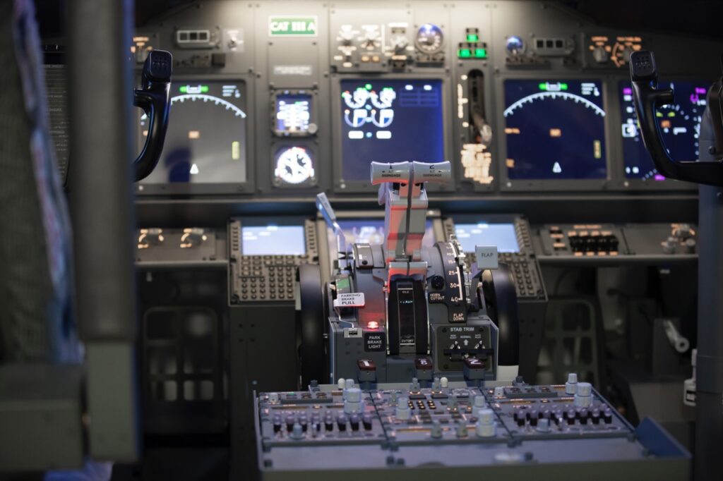 Inside of flight simulator at UNO.