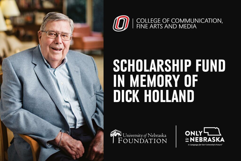 Graphic with a photo of Dick Holland and large text reading, "Scholarship Fund in Memory of Dick Holland"