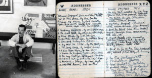 From Left: Weldon Kees and A Weldon Kees diary entry from 1954 (Courtesy/Archives and Special Collections)